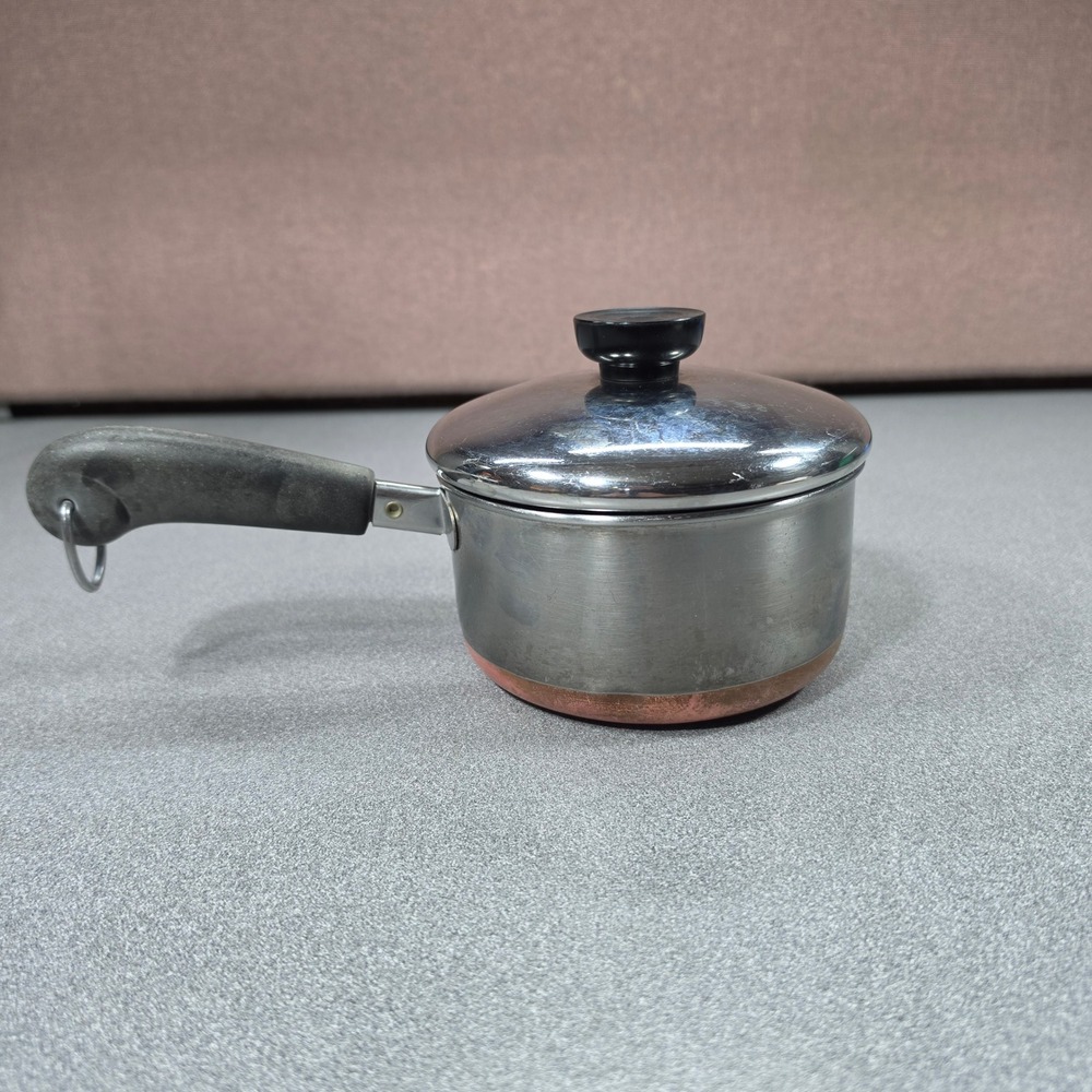 Revere Ware Saucepan 1 Qt Silver Good Copper Bottom 1801 Rome NY USA with Lid